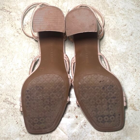 Strappy Nude Rhinestone Sandals With Block Heels Prom Wedding Party - Picture 7 of 9